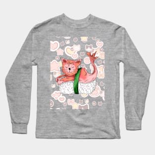 sushi cat with cat faces and stars Long Sleeve T-Shirt